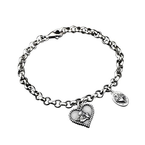 (image for) Heart Cross Angel Charm Bracelet in Sterling Silver
