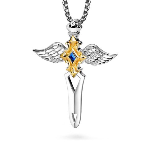 (image for) Cross and Angel Wing Necklace with Birthstone