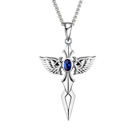 (image for) Cross with Angel Wings Necklace in Sterling Silver