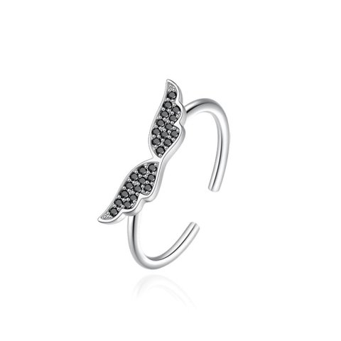 (image for) Black Diamond Angel Wing Ring in Sterling Silver