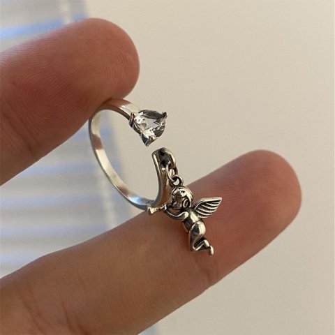 (image for) Heart Diamond Ring with Silver Angel Charm