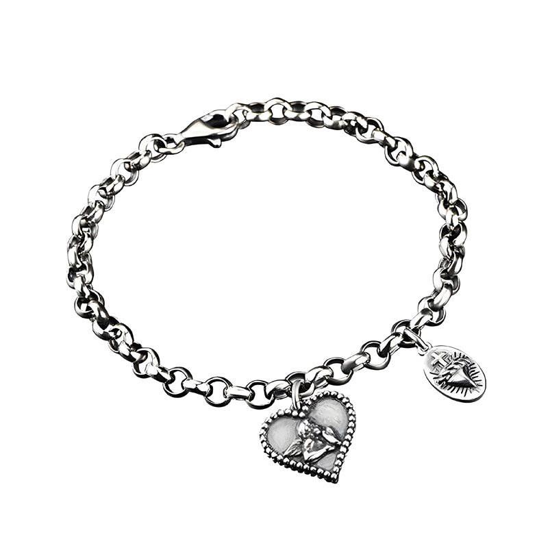 Heart Cross Angel Charm Bracelet in Sterling Silver (image for) Heart Cross Angel Charm Bracelet in Sterling Silver