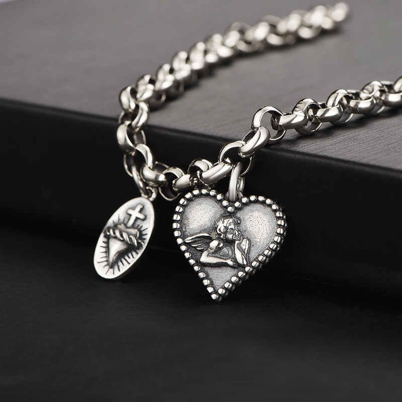 Heart Cross Angel Charm Bracelet in Sterling Silver (image for) Heart Cross Angel Charm Bracelet in Sterling Silver