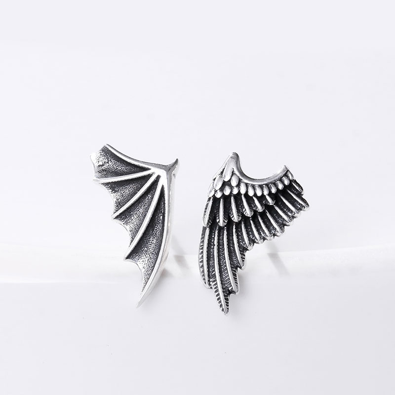 Angel Wing and Devil Wing Stud Earrings in Sterling Silver (image for) Angel Wing and Devil Wing Stud Earrings in Sterling Silver