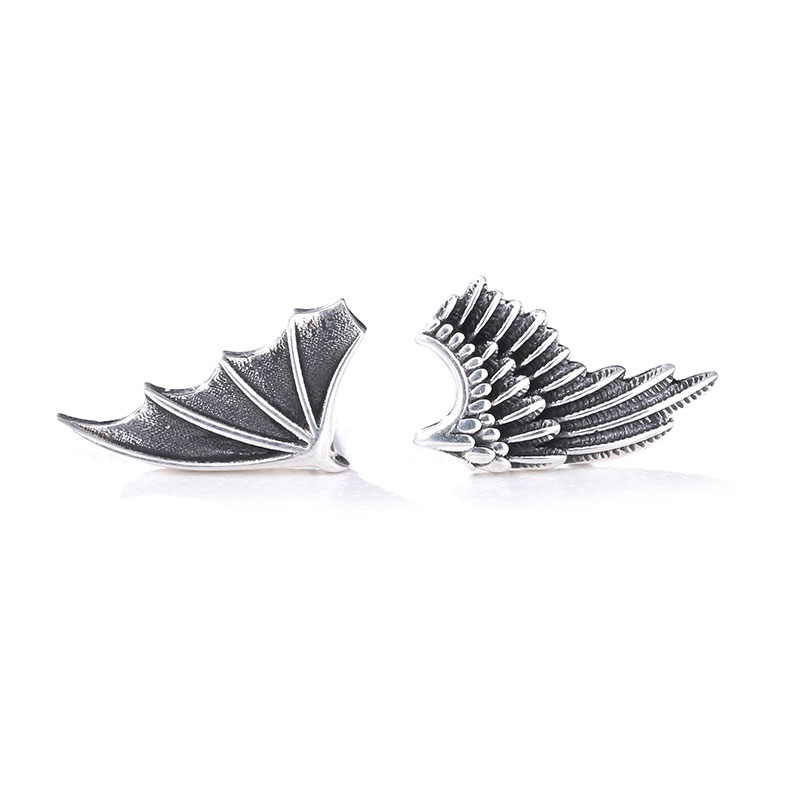 Angel Wing and Devil Wing Stud Earrings in Sterling Silver (image for) Angel Wing and Devil Wing Stud Earrings in Sterling Silver