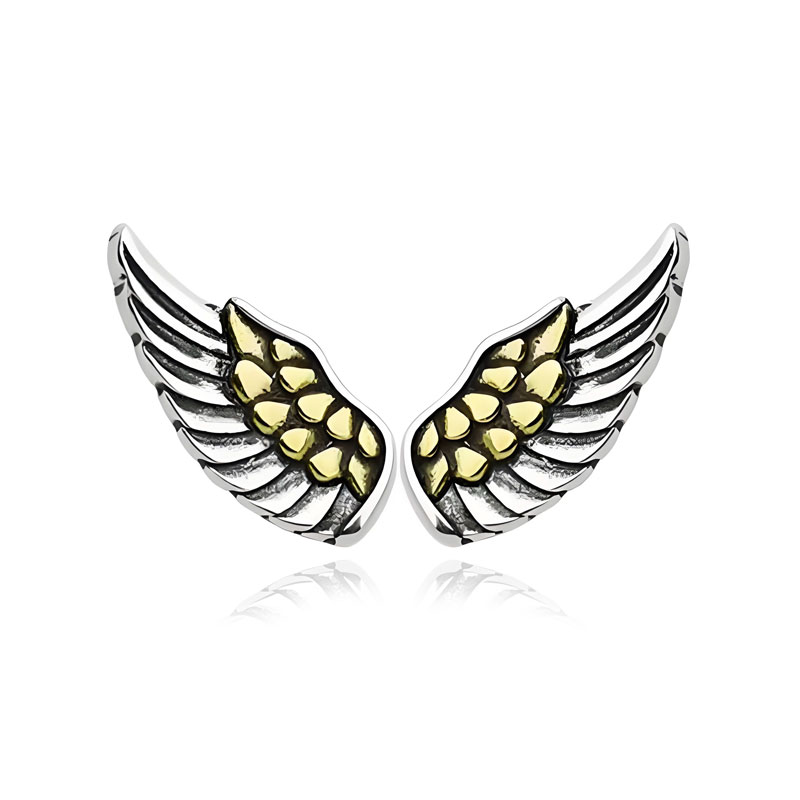 Angel Wing Stud Earrings in Antiqued Sterling Silver (image for) Angel Wing Stud Earrings in Antiqued Sterling Silver