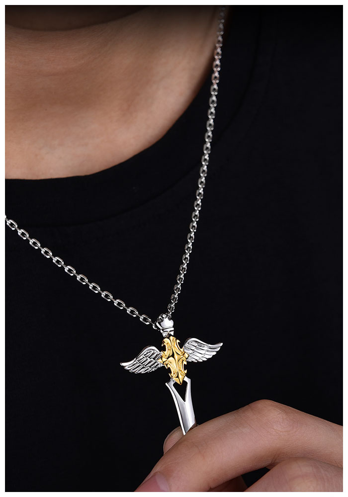 Cross and Angel Wing Necklace
