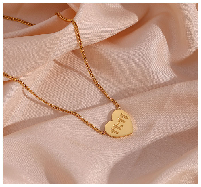 1111 Angel Number Heart Necklace Gold Silver