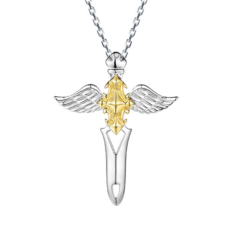 Twotone Cross and Angel Wing Necklace in Sterling Silver (image for) Twotone Cross and Angel Wing Necklace in Sterling Silver
