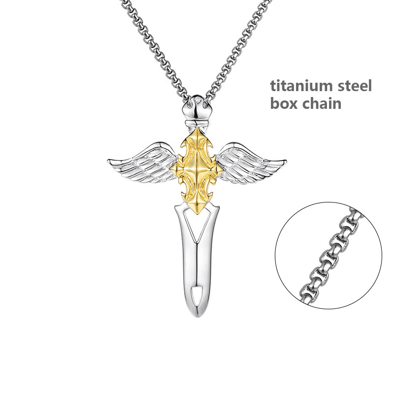 Twotone Cross and Angel Wing Necklace in Sterling Silver (image for) Twotone Cross and Angel Wing Necklace in Sterling Silver