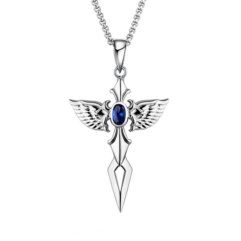 Cross with Angel Wings Necklace in Sterling Silver (image for) Cross with Angel Wings Necklace in Sterling Silver