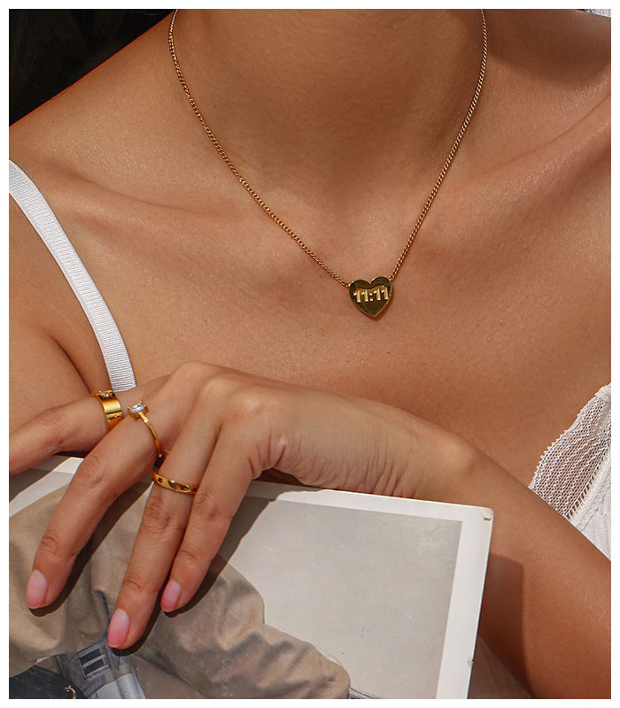 1111 Angel Number Heart Necklace Gold Silver