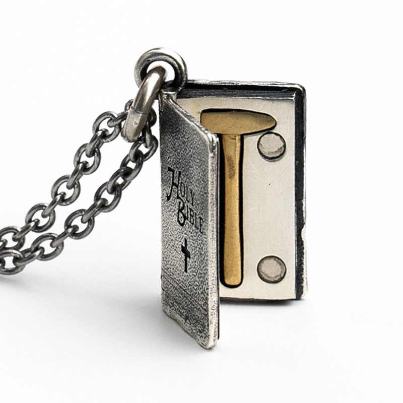 Holy Bible Pendant Necklace with Gold Hammer Charm (image for) Holy Bible Pendant Necklace with Gold Hammer Charm
