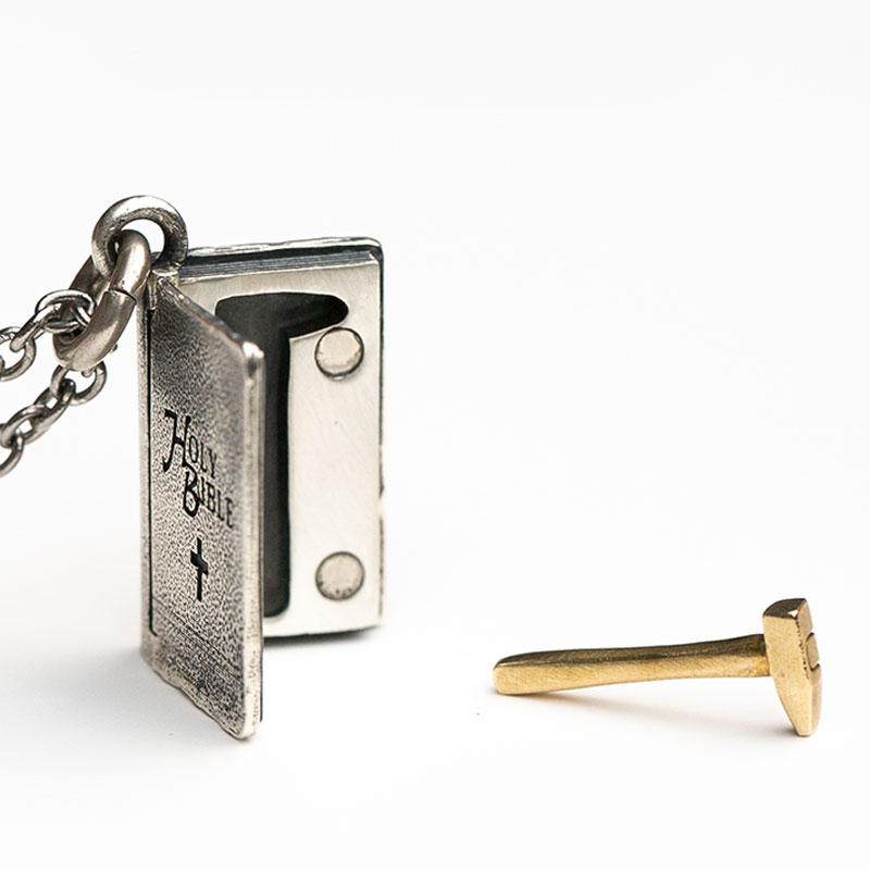 Holy Bible Pendant Necklace with Gold Hammer Charm (image for) Holy Bible Pendant Necklace with Gold Hammer Charm