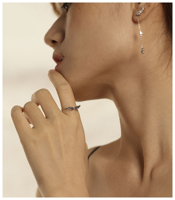 Black Diamond Angel Wing Ring