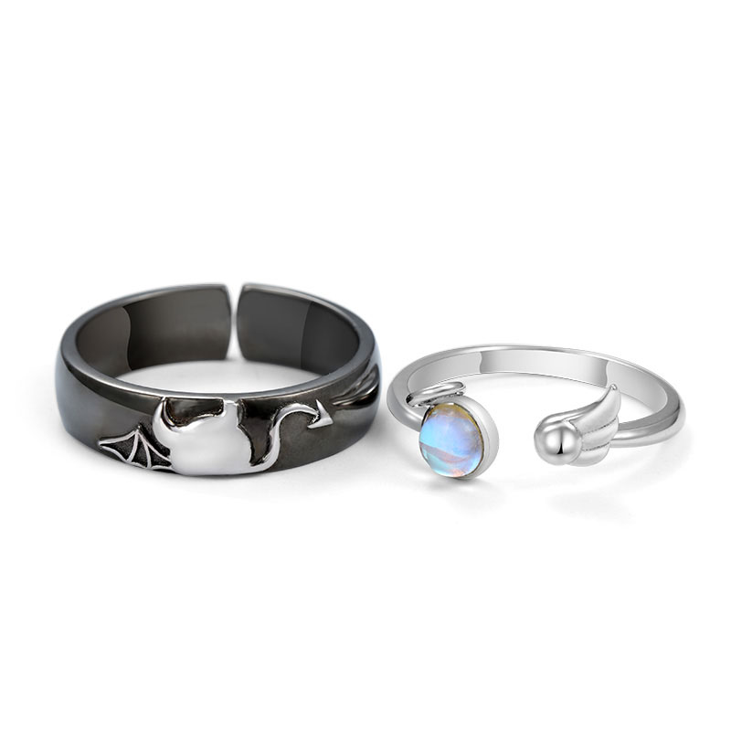 Angel Wing Ring with June Birthstone Moonstone (image for) Angel Wing Ring with June Birthstone Moonstone