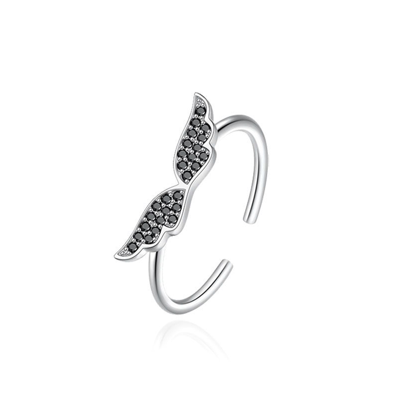 Black Diamond Angel Wing Ring in Sterling Silver (image for) Black Diamond Angel Wing Ring in Sterling Silver