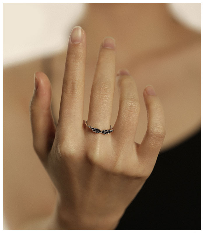 Black Diamond Angel Wing Ring