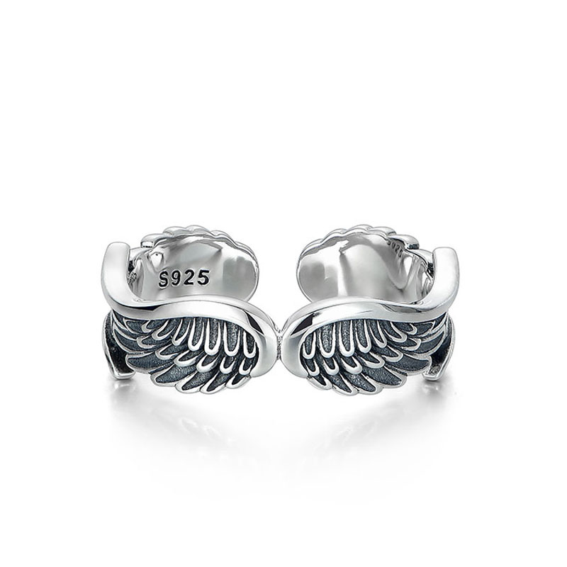 Mens Angel Wing Ring in Sterling Silver (image for) Mens Angel Wing Ring in Sterling Silver