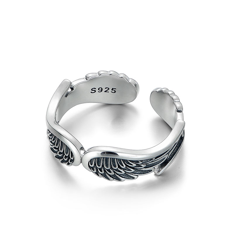 Mens Angel Wing Ring in Sterling Silver (image for) Mens Angel Wing Ring in Sterling Silver