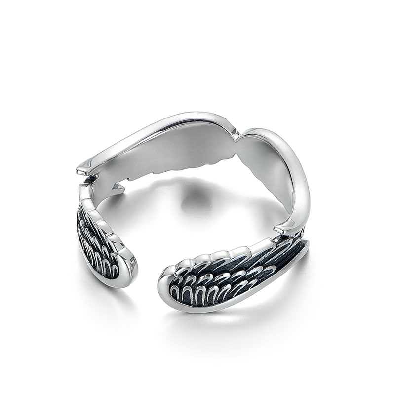 Mens Angel Wing Ring in Sterling Silver (image for) Mens Angel Wing Ring in Sterling Silver