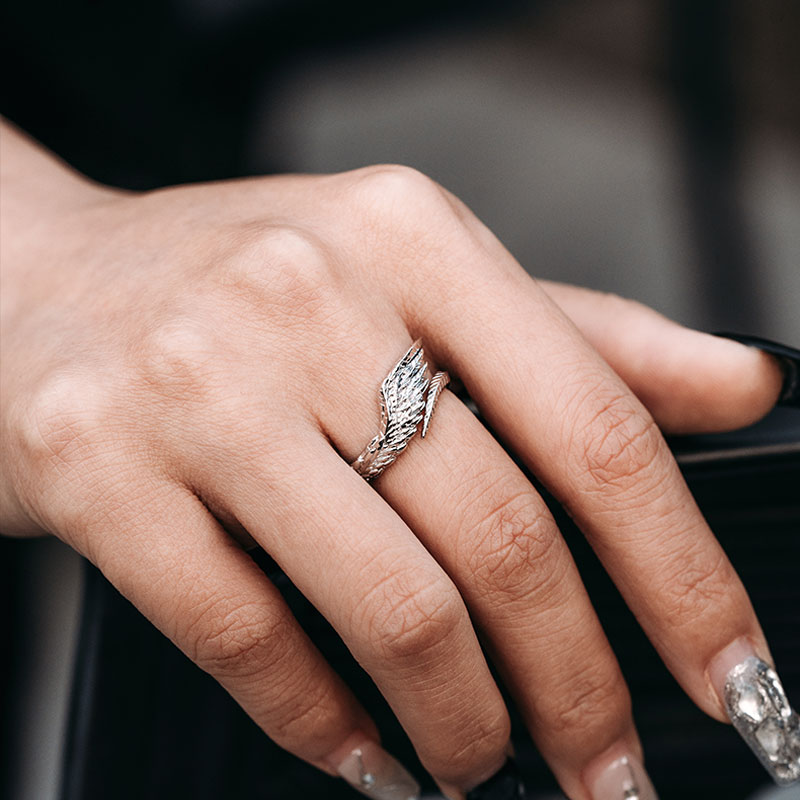Sterling Silver Angel Wing Ring for Women (image for) Sterling Silver Angel Wing Ring for Women